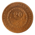 Brasil, 40 Réis, 1826R. Cobre. AI C607. Com carimbo geral de 20. MBC. Estimado R$ 50,00 - 70,00