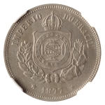 Brasil, 100 Réis, 1877. Cupro-Níquel. AI V007. Muito atrativa. NGC AU Details (limpa). Estimado R$ 250,00 - 350,00