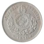 Brasil, 200 Réis, 1871. Cupro-Níquel. AI V016. MBC/Sob. Estimado R$ 100,00 - 150,00