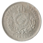 Brasil, 200 Réis, 1874. Cupro-Níquel. AI V017. MBC/Sob. Estimado R$ 150,00 - 200,00