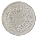 Brasil, 100 Réis, 1900. Cupro-Níquel. AI V044a. REVERSO INCLINADO. Data e variante raras. MBC. Estimado R$ 300,00 - 400,00