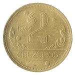 Brasil, 2 Cruzeiros, 1942. Bronze-Alumínio. AI V238. FC. Estimado R$ 50,00 - 100,00