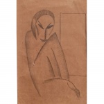 Ismael Nery (1900-1934). Mulher. Desenho à lápis. Década de 1920. Etiqueta no verso da Galeria Ricardo Camargo. 15 x 10 cm.