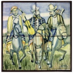 Zanini/Osirarte. Três gaúchos. Pintura sobre azulejo. 31 x 31 cm.