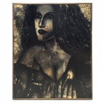 Farnese de Andrade (1926-1996). Mulher de perfil. Técnica mista sobre eucatex. Assinado, cse. 60 x 50 cm.