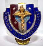 Lindo Pin Distintivo da Universidade de Ciências da Saúde - Doctrina Investigatio Cura - Administrada pelo Governo Federal dos Estados Unidos - Metal prateado, dourado e detalhes esmaltados - Made in U.S.A - Medida: 3,8 x 3 cm.