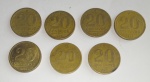 Moedas Brasil - 7 antigas e colecionáveis moedas de 20 Centavos -Sendo 5 moedas Getúlio Vargas (1943 à 1947) e 2 moedas Rui Barbosa (1948 e 1949) - Material: Bronze e alumínio - Medida de cada: 19 mm de diâmetro.