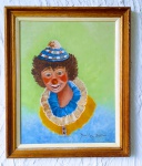 Bietta Brittes - Antigo e belo quadro - Representando palhaço sorrindo - Pintura sobre Eucatex - Moldura em madeira - Medida total: 41,2 x 34 cm.