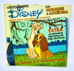 Livro e LP Compacto Educativo - Série Brinque e Aprenda Inglês - Historinha da Disney em: A Dama e o Vagabundo. Livro com atividades, historinha e ilustrações que ajudam e ensinam a entender o idioma Inglês. 16 páginas - Ano: 1980 - Marcou época -  Medida do livro: 8,5 x 8,5 cm. Obs: possuem anotações nas atividades.