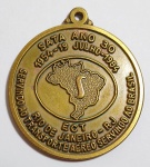 Antiga e rara medalha comemorativa, 30 anos (1954-1084) da extinta empresa Sata-Serviços Auxiliares de Transporte Aéreos - RJ - No reverso empresas aéreas atendidas - Bronze - Medida: 3,5 cm de diâmetro.