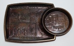 Lindo Souvenir detalhes em relevo, representando Universal City Studios, California  - Made in Japan - Metal cobreado - Medida: 14,5 x 11 cm