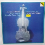 DISCO - Antigo álbum de 3 discos - WALZER - POLKAS - MARCHE - OUVERTUREN - JOHANN E JOSÉ - STRUSS - BERLINER PHILHARMONIKER - HERBERT VON KARAJAN - Ano 1981 - Poligram - Digital recording. Medida: 32 x 32 x 2 cm.