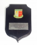 COLECIONISMO - Placa de Homenagem do extinto Desipe - Subsecretária Adjunta para assuntos penitenciários e Direção Geral - RJ - Ano 98 - símbolo em metal esmaltado, base em madeira nobre - Medida: 23,5 cm alt X 15,6 cm larg X 2 cm espessura.