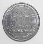 NUMISMÁTICA - Moeda Brasil - Colecionável 5000 cruzeiro - Tiradentes - 1792 - 1992 - aço inox - Medida: 31 mm de diâmetro.