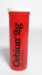 Antigo estojo de comprimidos efervescentes CEBION 2g, ácido ascórbico - Merck - Plástico rígido - Medida:  7,5 x 2,5 cm.