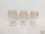 Jogo de 3 copos Suco em Cristal Lapidação Flores Verde e Ouro. Medida:11,5  cm x 6,5 cm
