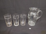 Jarra Agua Suco e 3 Copos Longos em Cristal Lapidado. Medida: copos 14 cm e Jarra21,5 cm x 10,5 cm