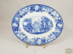 Travessa Oval Decorativa em Porcelana Inglesa Woods & Sons Azul e branco Cena Campestre. Medida: 27,5 cm x 22 cm