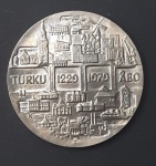 25 MARKKAA - FINLÂNDIA 1979 - MOEDA EM PRATA 0,500 - 750 ANOS DE TURKU - CARDUME DE PEIXES