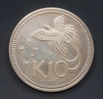 MOEDA EM PRATA 0,925 - 10 KINA - PAPUA NOVA GUINÉ - AVE DO PARAÍSO - ANO 1976