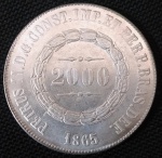 Brasil - 1865 - 2000 réis - Prata 0.917, 25.5 g,  37 mm - Soberba.