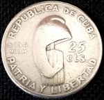 Cuba - 1953 - 25 Centavos - 100º Aniversário de Nascimento de José Martí - Prata 0.900, 6.25 g,  24.3 mm.