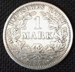 Alemanha - 1876 - 1 Mark - Prata 0.900, 5.55 g,  24 mm - Em excelente estado.