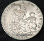 Peru - 1934 - Un Sol - Prata 0.500, 25 g,  37 mm.