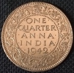 Índia - 1942 - 1/4 Anna - Bronze, 4.86 g,  25.3 mm - FC.