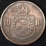 Brasil - 1869 - 10 Réis - Bronze, 3.5 g,  20 mm.
