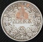 Alemanha - 1909 - 1 Mark - Prata 0.900, 5.55g,  24mm - FC