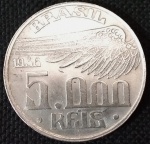 Brasil - 1936 - 5000 Réis - Prata 0.600, 10 g,  27.6 mm.