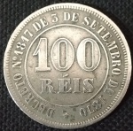 Brasil - 1882 - 100 Réis - Cupro-Níquel, 9.8g,  27mm - Fundo Liso.