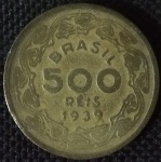 Brasil - 500 Réis - 1939 - Alumínio-Bronze, 4.85g,  22.3mm.