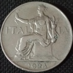Itália - 1924 - 1 Lira - Níquel, 8g,  26.8mm - Ótimo estado.
