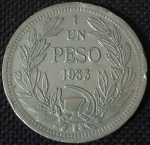 Chile - 1933 - 1 Peso - Cupro-Níquel, 10g,  29mm.