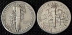 2 MOEDAS - USA - 1946 - Dime de Roosevelt de prata e 1925 - "Mercury" Dime - Ambas em Prata 0.900, 2.5g,  17.91mm.