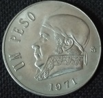 México - 1971 -un peso - Cupro-Níquel, 9g,  29mm - FC.