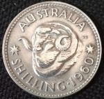 Austrália -1960 - 1 Shilling - Prata 0.500, 5.65g,  24mm - Ótimo estado.