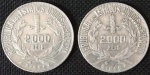 2 MOEDAS - 2000 Réis -1924 -1929 - Prata 0.500, 8g,  26mm - Perfeito estado.