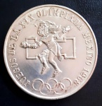 México - 1968 - 25 Pesos - XIX Jogos Olímpicos de Verão, Cidade do México 1968-Prata 0.720, 22.5g,