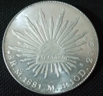 México - 1881 - 8 reales - Prata 0.900, 27.07g,  38.9mm - FC.