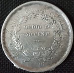 Bolívia 1896 - 50 Cents - Prata 0.900, 11.5g,  30mm - Possui duas pequenas marcas de solda na borda. Estimatica R$ 500,00.