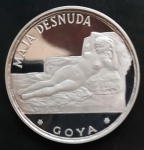 Guinea Equatorial - 1970 - 100 Pesetas Equatorianas - Francisco Goya "A Maja Nua" - Prata 0.999, 20g,  40mm - FC. Acompanha cartela e certificado originais.