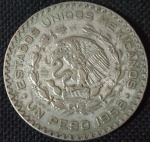 México - 1958 - 1 Peso - Prata 0.100, 16g,  34.5mm.
