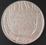 Vaticano - 1975 - 100 Liras - Ano Santo - Aço inoxidável, 8.1g,  27.9mm.