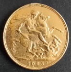 Inglaterra - 1905 - 1 libra - Ouro 0.917, 8g,  22mm - UMA DAS DATAS MAIS VALORIZADA DA LIBRA.