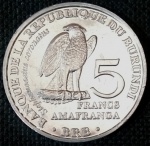 República do Burundi -2014 - 5 Francos - Aves - Águia-coroada (Stephanoaetus coronatus) - Alumínio, 2.2g,  26mm