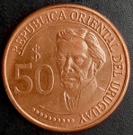 Uruguai - 2011 - 50 Pesos - 200º aniversário - Independência do Uruguai - Aço com revestimento de Cobre, 10.4g,  28mm - FC.