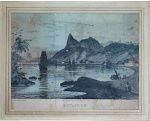 Antiga gravura do Rio de Janeiro , Praia de Botafogo. Med. Mi 18 x 23 cm  Me 42 x 47 cm